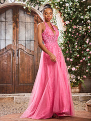 Deep V-neck Appliqued Corset Tulle Lace Maxi Prom Dresses Azalea