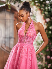 Deep V-neck Appliqued Corset Tulle Lace Maxi Prom Dresses Azalea
