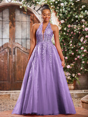 Deep V-neck Appliqued Corset Tulle Lace Maxi Prom Dresses Tahiti