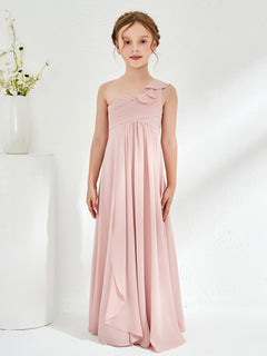 Cute One ruffle Shoulder Junior Bridesmaid Dresses Dusty Rose