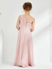 Cute One ruffle Shoulder Junior Bridesmaid Dresses Dusty Rose