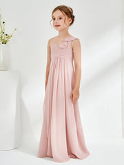 Cute One ruffle Shoulder Junior Bridesmaid Dresses Dusty Rose