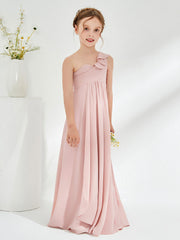 Cute One ruffle Shoulder Junior Bridesmaid Dresses Dusty Rose
