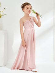 Cute One ruffle Shoulder Junior Bridesmaid Dresses Dusty Rose