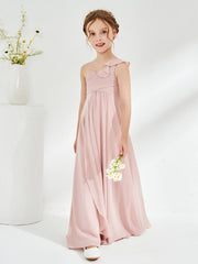 Cute One ruffle Shoulder Junior Bridesmaid Dresses Dusty Rose