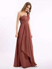 Long Chiffon Dress with One Ruffle Shoulder Terracotta