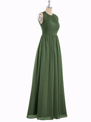 Chiffon Illusion Neck Maxi Gowns Of Bridesmaids Olive Green