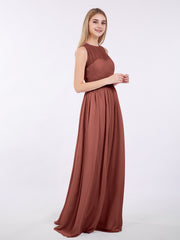 Chiffon Illusion Neck Maxi Gowns Of Bridesmaids Terracotta