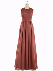 Chiffon Illusion Neck Maxi Gowns Of Bridesmaids Terracotta