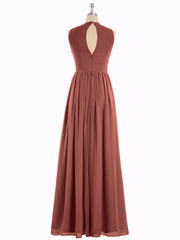 Chiffon Illusion Neck Maxi Gowns Of Bridesmaids Terracotta