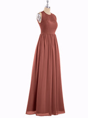 Chiffon Illusion Neck Maxi Gowns Of Bridesmaids Terracotta