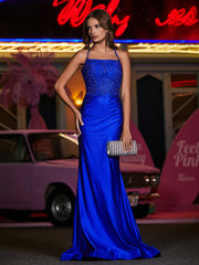 Square Sweep Train Appliqued Jersey Gown Royal Blue Plus Size