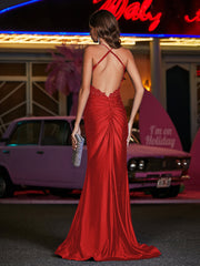 Square Sweep Train Appliqued Jersey Gown Red Plus Size