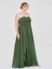 Sweetheart Chiffon Dresses with CASCADE SKIRT Olive Green