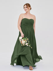 Sweetheart Chiffon Dresses with CASCADE SKIRT Olive Green