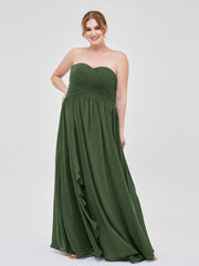 Sweetheart Chiffon Dresses with CASCADE SKIRT Olive Green