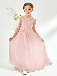 Cross Shoulder Strap Junior Bridesmaid Dresses Dusty Rose