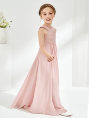 Cross Shoulder Strap Junior Bridesmaid Dresses Dusty Rose