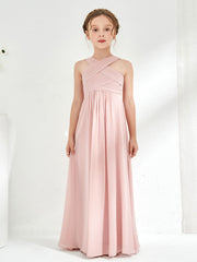 Cross Shoulder Strap Junior Bridesmaid Dresses Dusty Rose