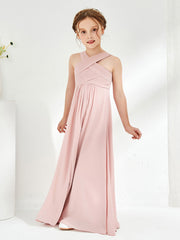 Cross Shoulder Strap Junior Bridesmaid Dresses Dusty Rose