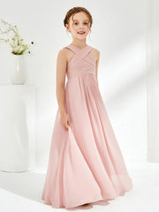 Cross Shoulder Strap Junior Bridesmaid Dresses Dusty Rose