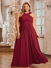 Cross Shoulder Strap Chiffon Dress with Empire Waist Burgundy