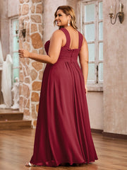 Cross Shoulder Strap Chiffon Dress with Empire Waist Burgundy