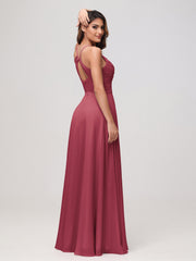 Sexy Cowl Neck Ruched Chiffon Long Dress with Slit Cinnamon Rose