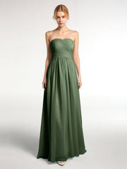 Sweetheart Neck Maxi Chiffon Dresses Olive Green