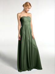 Sweetheart Neck Maxi Chiffon Dresses Olive Green