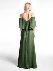 Cold-Shoulder Ruffled Dress with Flounce Overlay Olive Green
