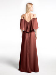Cold-Shoulder Ruffled Dress with Flounce Overlay Terracotta