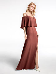 Cold-Shoulder Ruffled Dress with Flounce Overlay Terracotta
