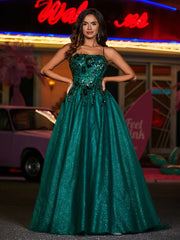 Spaghetti Straps Flower Appliqued Tulle Dress Dark Green Plus Size