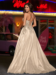 Spaghetti Straps Flower Appliqued Tulle Dress Champagne Plus Size