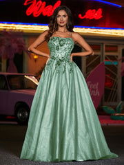 Spaghetti Straps Flower Appliqued Tulle Dress Dusty Sage