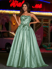 Spaghetti Straps Flower Appliqued Tulle Dress Dusty Sage Plus Size