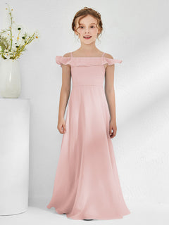 Off-the-shoulder Junior Bridesmaid Dresses with Sash Dusty Rose