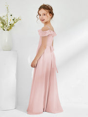 Off-the-shoulder Junior Bridesmaid Dresses with Sash Dusty Rose