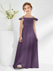 Off-the-shoulder Junior Bridesmaid Dresses with Sash Plum