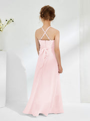 Halter Neckline A-line Chiffon Junior Bridesmaid Dresses Blushing Pink