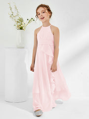 Halter Neckline A-line Chiffon Junior Bridesmaid Dresses Blushing Pink