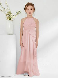 Halter Neckline A-line Chiffon Junior Bridesmaid Dresses Dusty Rose