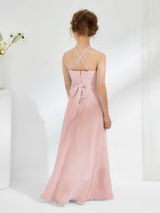 Halter Neckline A-line Chiffon Junior Bridesmaid Dresses Dusty Rose