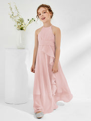 Halter Neckline A-line Chiffon Junior Bridesmaid Dresses Dusty Rose