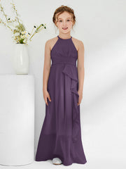 Halter Neckline A-line Chiffon Junior Bridesmaid Dresses Plum