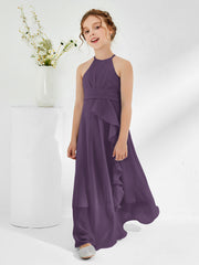 Halter Neckline A-line Chiffon Junior Bridesmaid Dresses Plum