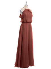 Off-Shoulder Halter Chiffon Dress with Blouson Bodice Terracotta