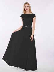 Lace and Chiffon Long Dress with Cap Sleeves Plum Plus Size