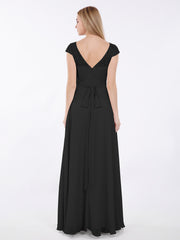 Lace and Chiffon Long Dress with Cap Sleeves Vintage Mauve